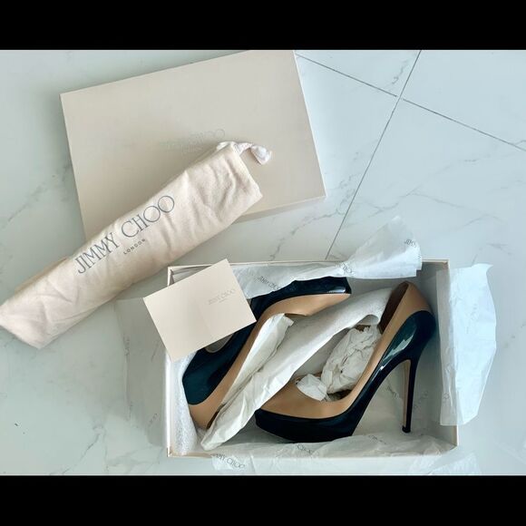 Jimmy Choo Nude/Black Sepia Platform Pumps - Picture 2 of 13